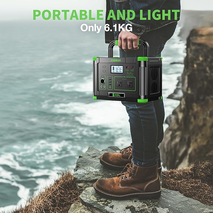 Portable Power Station EBL 500W, 519Wh Solar Generator with 2 AC 110V Outlets, USB-C PD 60W Fast Charging, 10 Ports including Wireless Charger for Camping RV Emergency Off-Grid Living (Peak 1000W)