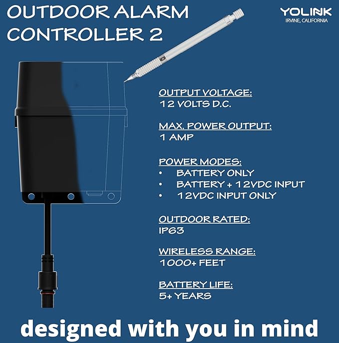 Outdoor Alarm Controller 2, Siren/Alarm/Relay Controller, 12VDC Out, 12VDC in, 130dB Siren with 12VDC on, 110dB Siren with Battery only, YoLink Hub Required for Full-Functionality!