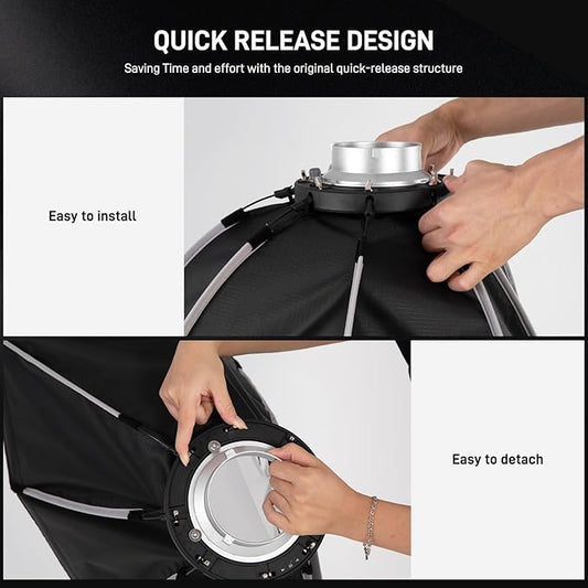 GVM 24.6in Softbox Soft Light Bowens Mount, 65cm Quick Release Softbox & Honeycomb Grid Compatible with GVM P80S/ SD80D/G100W/PR150R/PRO-SD200B/PRO-SD300B Video Light and Other Brand Video Lights