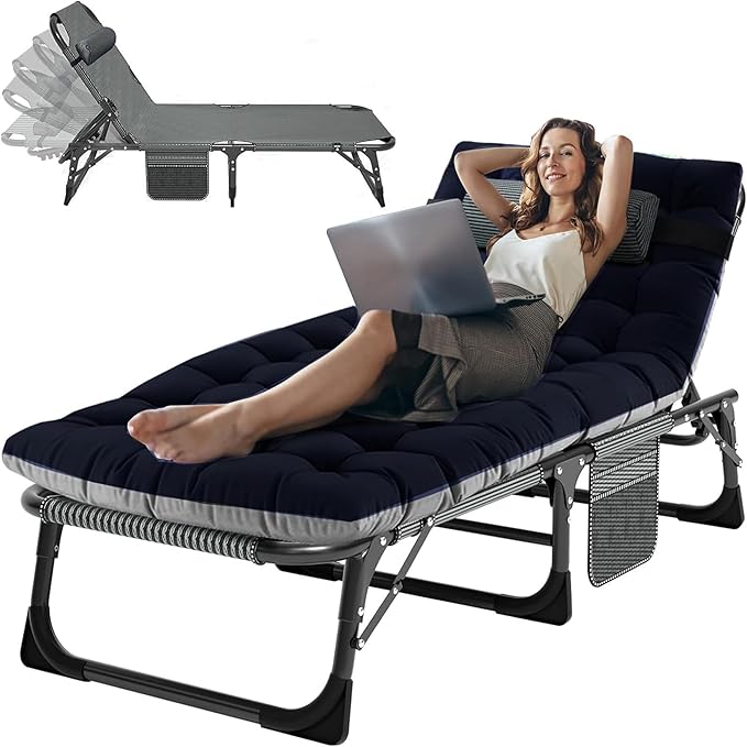 ABORON Patio Lounge Chair, Folding Guest Bed Cot for Adults, 500LB Heavy-Duty Capacity, Portable Extra Bed with Comfort Mat, Quick Fold Design for Indoor Guest Stays & Temporary Use