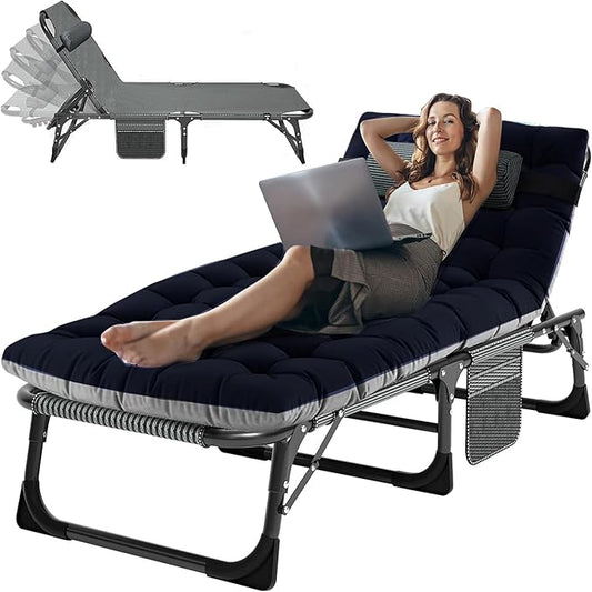ABORON Patio Lounge Chair, Folding Guest Bed Cot for Adults, 500LB Heavy-Duty Capacity, Portable Extra Bed with Comfort Mat, Quick Fold Design for Indoor Guest Stays & Temporary Use