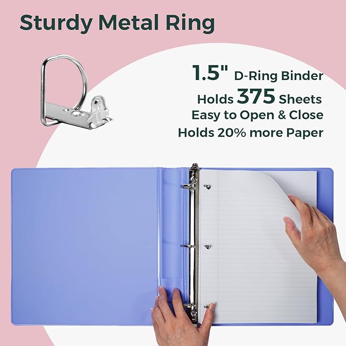 POPRUN 3 D Ring Binder 1.5 Inch, PVC-Free, Holds 375 Sheets of 8.5 x 11 Paper, Extra Durable Organizer with 2 Pockets for School & Office, Heavy-Duty, 2 Pack, Midnight Green