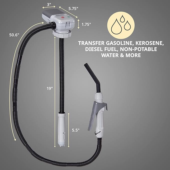 Deway Automatic Fuel Transfer Pump with Nozzle for Flow Control & Stop, Fits Most Gas Cans, Extra Long Hose, for Gasoline, Diesel Fuel & More
