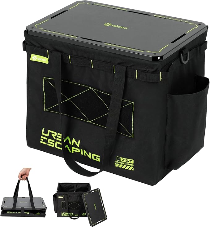 Alocs Camping Storage Bag, 30L Collapsible Tactical Tote Bag with IGT Top Panel – Usable as a Table, Camping Bag with Handles for Outdoor, Camping, BBQ, Picnic, Travel, Trunk Organizer