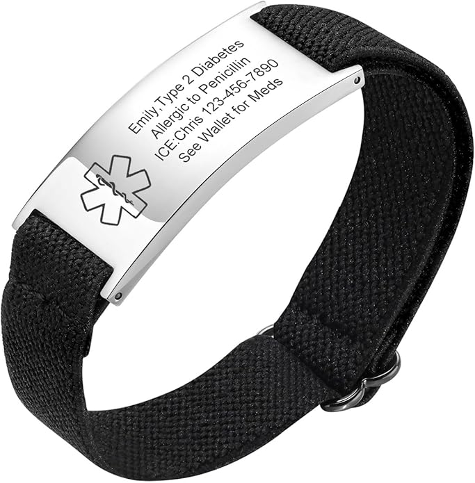 VNOX Medical Alert Bracelets for Men & Women Kids with Free Engraving Adjustable Stainless Steel Mesh Emergency Medical ID Bracelets Wristband