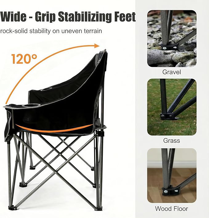 EMERIT Oversized Camping Chair with 650LB Capacity - Heavy Duty Folding Loveseat Camping Couch with Deep Seat & Rip-Resistant Fabric, Padded Comfort, Cup Holders for Outdoor, Lawn & Sports.