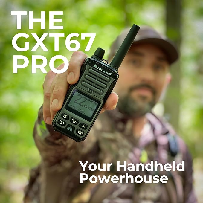 Midland GXT67 PRO 5W GMRS Radio - Two-Way Midland Walkie Talkie - Repeater Capable, IP67 Waterproof, Active Noise Canceling, Hands-Free Operation, 99 Channels, 16-Hour Battery -1 Pack