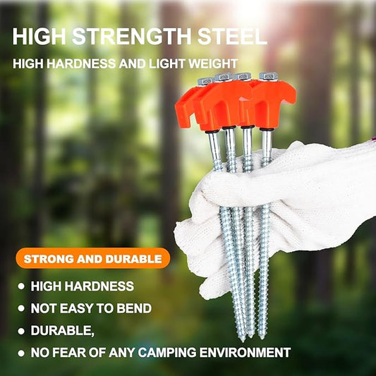 20 Pack Screw in Tent Stakes Heavy Duty,8 ’’ Ground Anchors Screw in,Metal Stakes with Hex Head Driver and Sturdy Storage Box. (20, Orange)