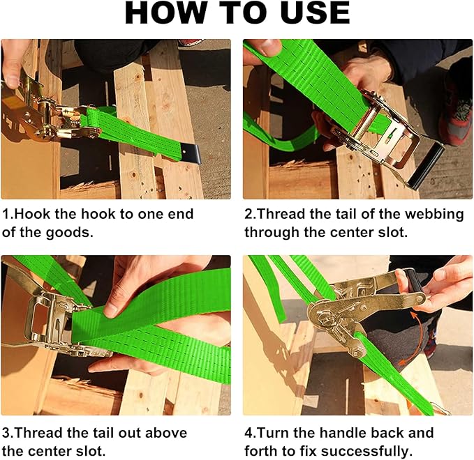 4Pack 2in 30ft Ratchet Strap Flat Hook Green Heavy Duty Flatbed Straps for Trailer Tie Down Straps Box Truck Accessories Cargo Loading 10000lbs Breaking Load