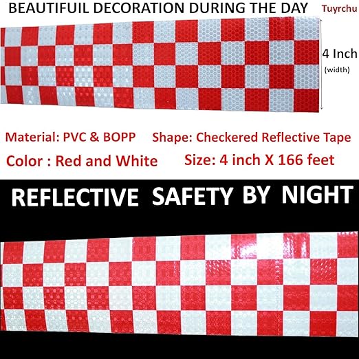 Reflective Tape Red White 4 inch Wide for Truck, Outdoor Waterproof High Visibility Safety Warning Adhesive Strips (166 feet)