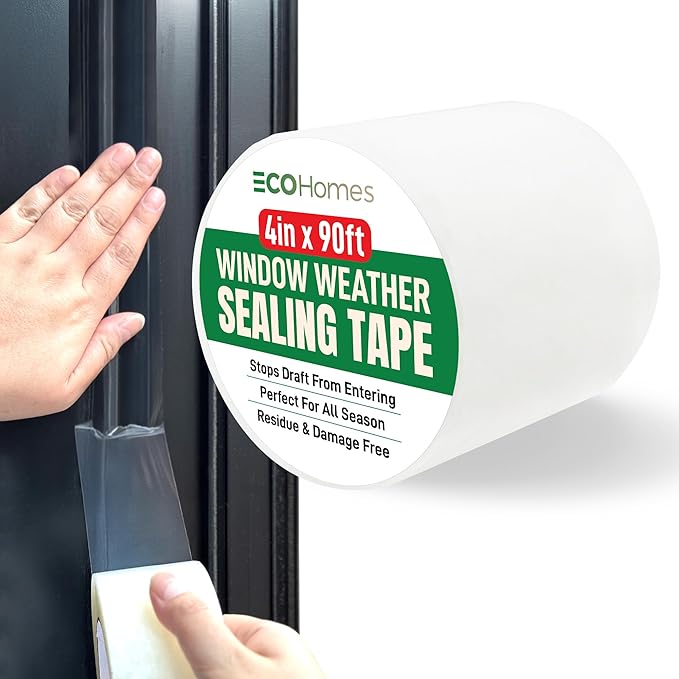 ECOHomes Window Weather Sealing Tape (4 Inch Wide) - Clear Weather Stripping Window Seal Tape Stops Draft from Entering Through Gaps, Windows, AC Unit - Insulation Seal for Air Conditioner, 90 Ft