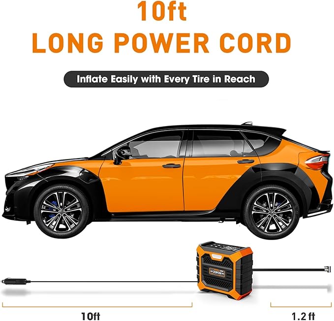Tire Inflator Portable Air Compressor DC 12V Air Compressor Portable with Digital Pressure Gauge Air Pump for Car Tires - Car Accessories Bike, Motor (Orange)
