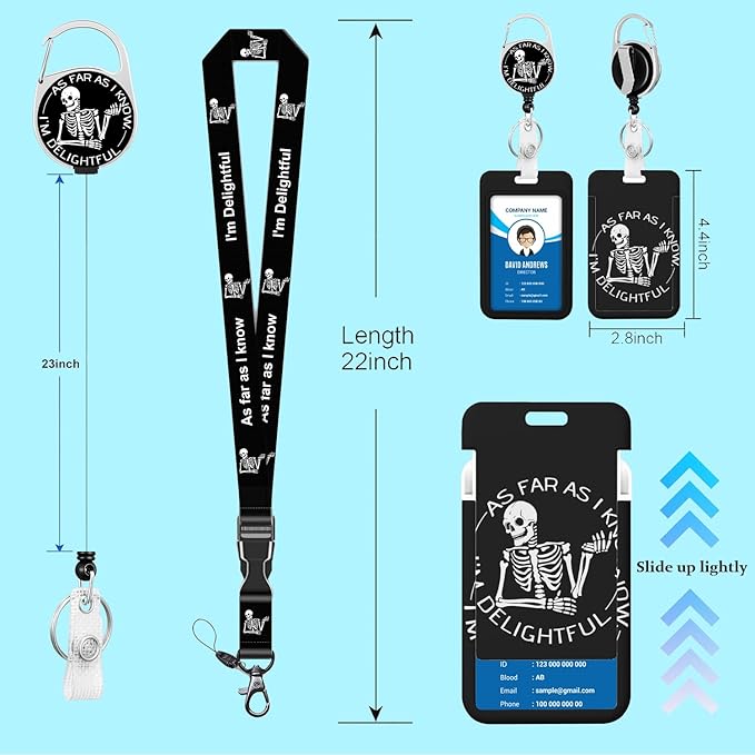 Skull Badge Holder Lanyard ID Card Holders Detachable Name Tag Clips Cute Funny Nurse Teacher Office Gifts Women Man Cate Badge Holder (Skull)