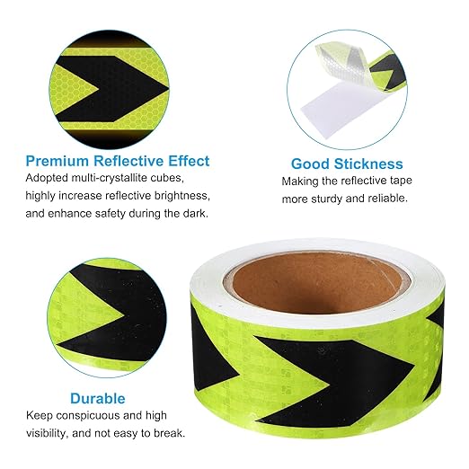 PATIKIL Reflective Tape, 2 Inch x 49 ft Waterproof Self Adhesive High Visibility Safety Warning Arrow Tape Outdoor Reflectors for Trucks Trailers Cars, Green Black