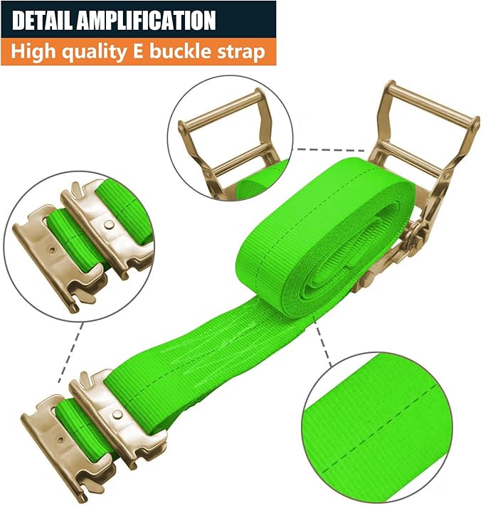 8Pack E-Track Straps Ratchet Etrack Strap Box Truck Strap Tie Down Heavy Duty 2" x15' 4400lbs Breaking Load, 2200 Working Load E-Track Accessories Green