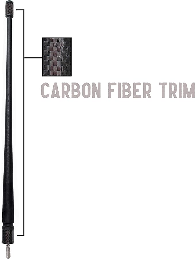 Votex - The Spartan - 13 3/4 Inch Short Flexible Rubber Antenna - Black Carbon Fiber Trim - Tuned Internal Copper Coil - Part Number A601-FUB-15