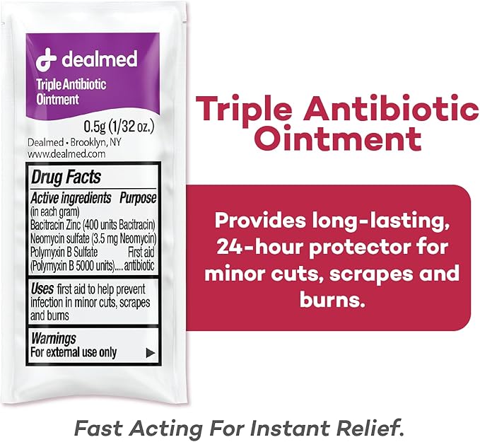 Dealmed Triple Antibiotic Ointment – Single-Use Packets for Instant Relief from Cuts, Scrapes and Burns, 144 Packets/Box (.5g) - Case of 12