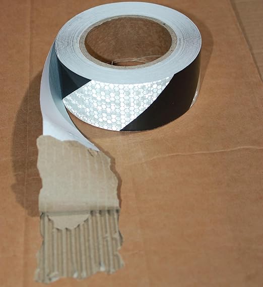 Black White Reflective Tape 2 inch X 166 feet, Outdoor Waterproof Hazard Conspicuity Warning Industrial Marking Tape