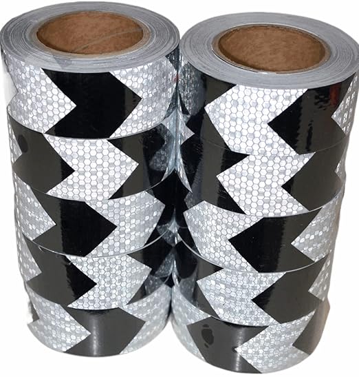 Black White Reflective Tape 2 inch X 66 feet X 10 Rolls, Outdoor Waterproof Hazard Conspicuity Warning Marking Tape