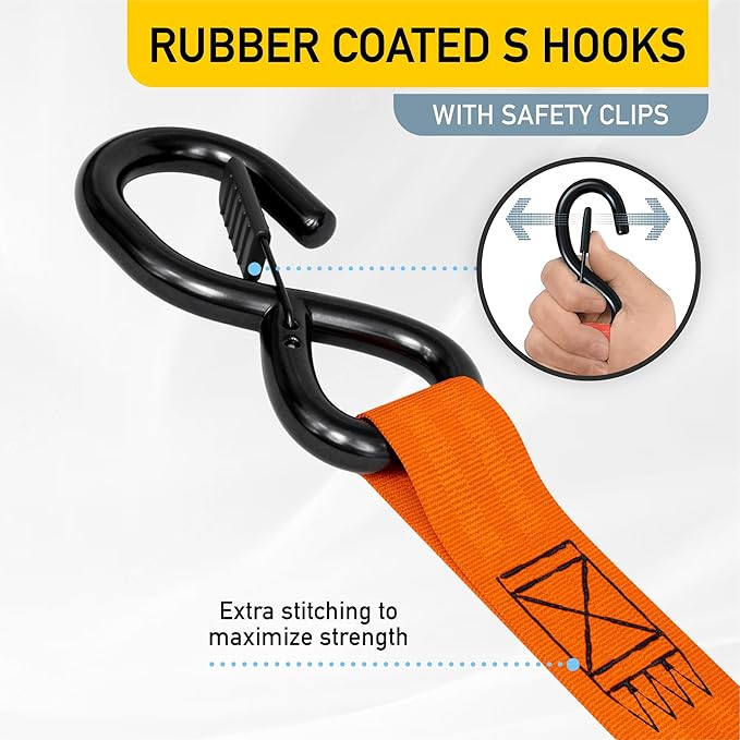 AUGO Retractable Ratchet Straps | 2 Heavy Duty Ratchet Straps Self Retractable Tie Downs with Soft Loops & Storage Bag for Motorcycle, Truck, Trailer, Cargo Van | 1200 Lb Break Strength 1” x 10’