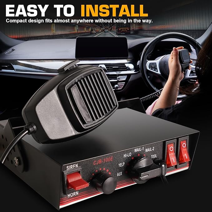 8Tones 200W Emergency Siren with PA - IP67 Waterproof Police/Fire Truck Siren, Yelp/Wail/Hi-Lo Modes, Includes Mic & Speaker for Vehicle PA System | 12 Volt Siren | Car Alarm Siren
