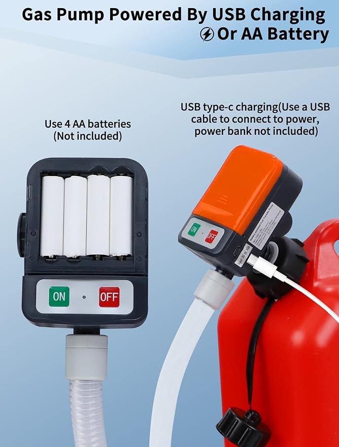 Fuel Transfer Pump, Auto-Stop, Battery or USB Powered, 3.2 GPM Fast Gas Transfer Pump, 57.09" Long Gasoline Hose, 4 Gas Can Adapters, Portable Fuel Pump for Diesel & Oil, No-leak (Orange)