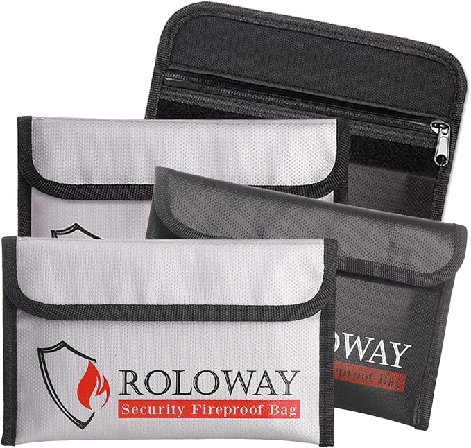 ROLOWAY Small Fireproof Bag (5 x 8 inches), Non-Itchy Fireproof Money Bag, 4-Pack