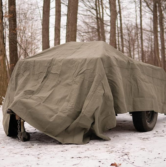 WHITEDUCK Canvas Tarp 18 oz. Heavy Duty Waterproof UV Resistant, Rustproof Grommets, Industrial & Commercial Use Cloth Tarps (Cut Size: 6x8, Finished Size: 5'6"x7'6", Olive Drab)