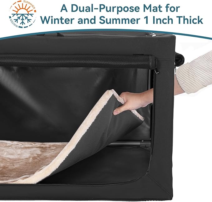 PETSFIT Portable Dog Crate, Soft Sided Dog Crate - 40 Inch Easy Set-up, Light, Sturdy, Comfy Inside with Thicken Mat, Collapsible Crate for Home and Travel Black