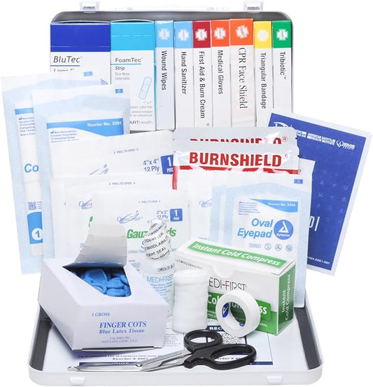 MFASCO Restaurant 2021 OSHA Compliant Class A First Aid Kit - Metal Box for Food Trucks & Catering - Carry or Mount - Easy Maintenance & Refill - Great for Restaurant & Industrial Settings - 283 Pcs