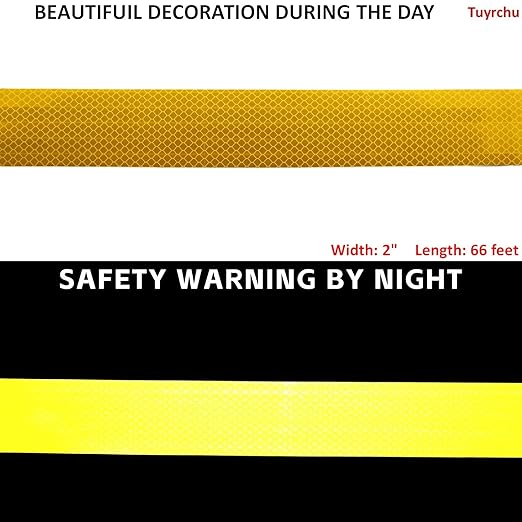 Non Fading Reflective Tape Yellow 2 inch Wide, Outdoor Waterproof High Visibility Safety Warning Adhesive Stickers Strips (66 feet)