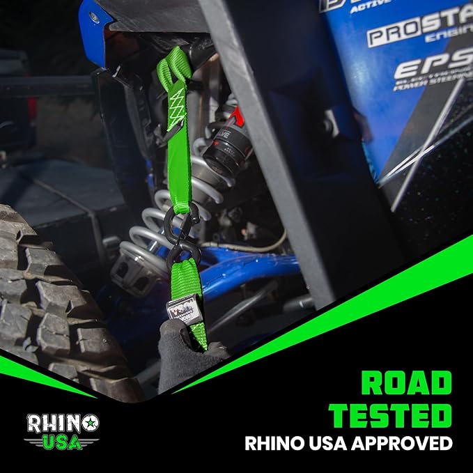 Rhino USA Soft Loop Tie Down Straps (4-Pack) - 1.6 Inch x 17 Inch (5,000 lbs Break Strength) Heavy Duty Motorcycle Handlebar Straps for use with Ratchets for ATV, UTV, Dirt Bike (Green)