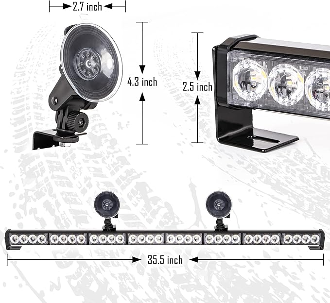 Amber/Red Emergency Strobe Light Bar 36 In 13 Flash Patterns Traffic Advisor Warning Hazard Windshield Safety Lights Bar with Cigar Lighter for Police Vehicles, Truck (35.5 Inch, Yellow/Red 32 Led)