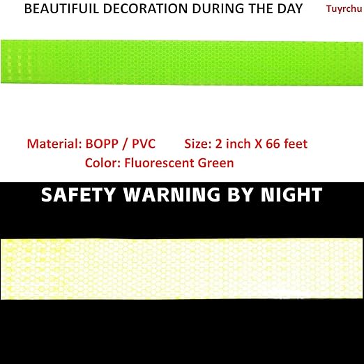 Fluorescent Green Reflective Tape 2 inch Wide, Outdoor Waterproof Safety Caution Warning Adhesive Strips Tape (66 feet)