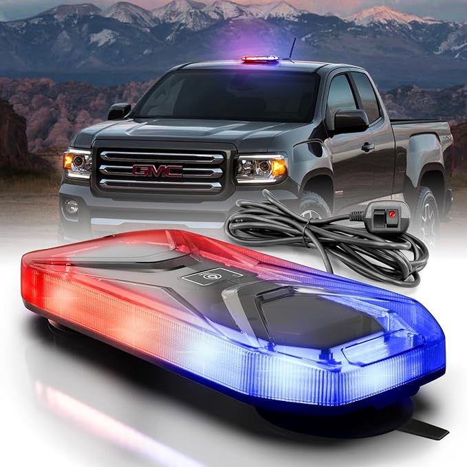 Agrieyes Magnetic Strobe Light for Trucks, 68 LED Amber Emergency Light Bar for Vehicles, Smoked LENS Beacon Flashing Warning Security Caution for Plow Snow Trailer Tractor Safety Waterproof Red Blue