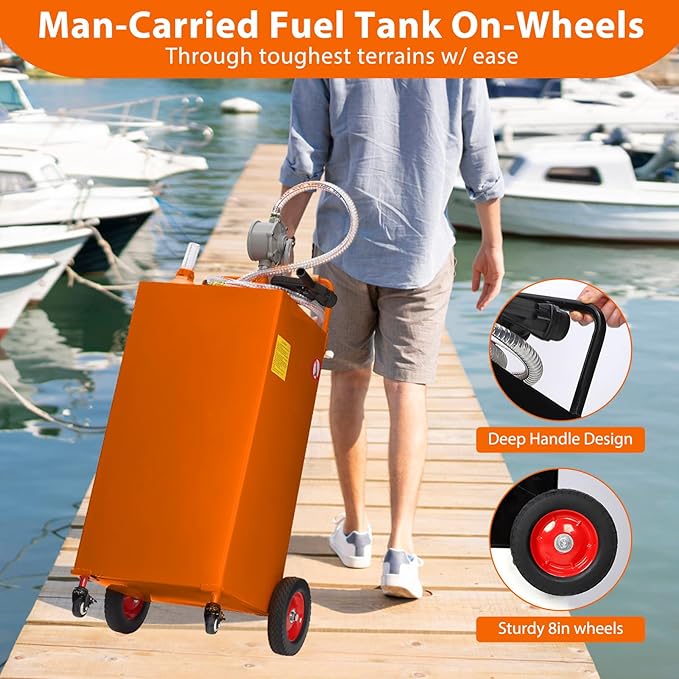 Upgraded 30 Gallon Fuel Caddy, Manual Hand Pump & Easy-Roll Wheels, Heavy-Duty UV-Resistant Steel Tank for Gas & Diesel, Portable Fuel Storage for Tractors, Mowers, Boats