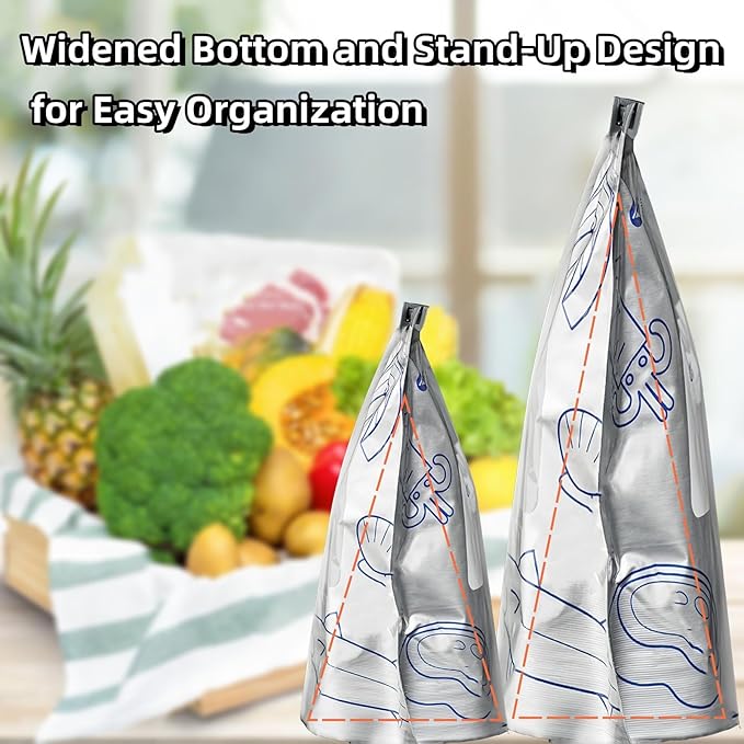 Reusable Aluminum Foil Sealable Storage Bags, 30PCS Freezer Vacuum Pouches with Label & Zipper, Leakproof Stand-Up Bags for Meat, Seafood, Vegetables, Meal Prep