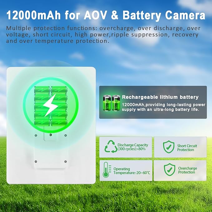 8W Solar Panel Built-in with 13200mAh Battery for Security Camera Outdoor, 3in1 Plug Charger Panel for Ring/Eufy/Wyze Battery cam, Support Emergency Power for Camping Hiking Lights, Phones, Tablet PC