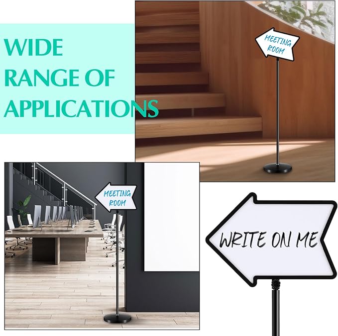 Lincia 4 Pack Dry Erase Board Arrow Sign Stand Adjustable Holder Floor Signs 11.7 x 16.5 Inch Dual Sided with Heavy Duty Pedestal for Indoor Outdoor Hotel School