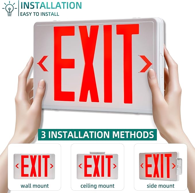 Red Exit Sign, Emergency Exit Sign with Battery Backup,Led Emergency Exit Light,UL Certified, US Standards, Combo for Business,120V/277V AC,6 Pack