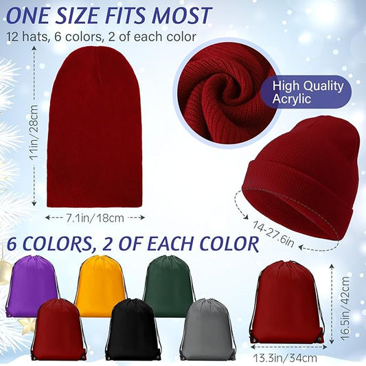 Suhine 72 Pcs Homeless Care Package Supplies Bulk Winter Emergency Blanket Glove Beanies Scarves Sock Drawstring Bag Unisex