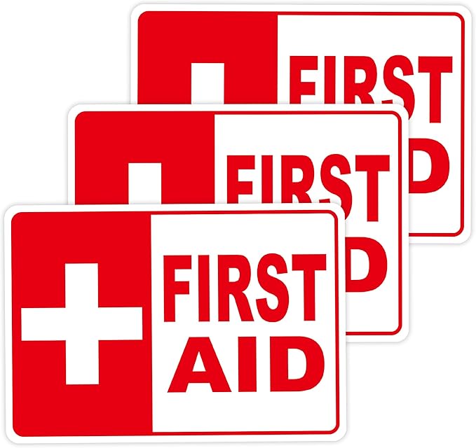 3PCS First Aid Sign Sticker for Home，Self-Adhesive Waterproof First Aid Decals for First Aid Boxes, Emergency First Aid Kit Supplies for Car, Office or Business 5.7"x4"