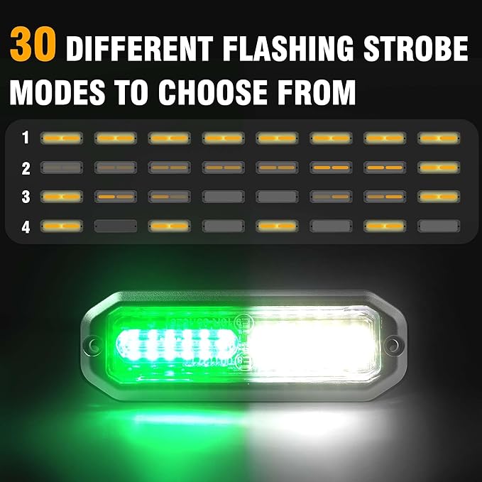 WINECO 8PCS LED Strobe Lights 12V Sync Feature Green White 12LED Emergency Hazard Warning Lights with Strobe Controller for Trucks Vehicles ATV RV Cars Van