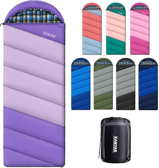 Cotton Flannel Lined Sleeping Bag for Adults Teens Kids, Cold Weather & Warm, 3 Seasons, Lightweight Compact Camping Essentials Equipment, Hiking, Outdoor, Travel