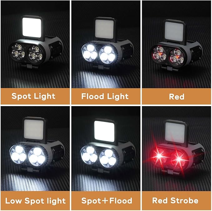 LED Hat Light, 2 pcs 900lm Dimmable Clip on Cap Lights, Headlamp Rechargeable, 180°Adjustable Hands Free Hat Flashlight Headlamp Waterproof for Hiking, Running, Fishing, Cycling, Emergency (Black)