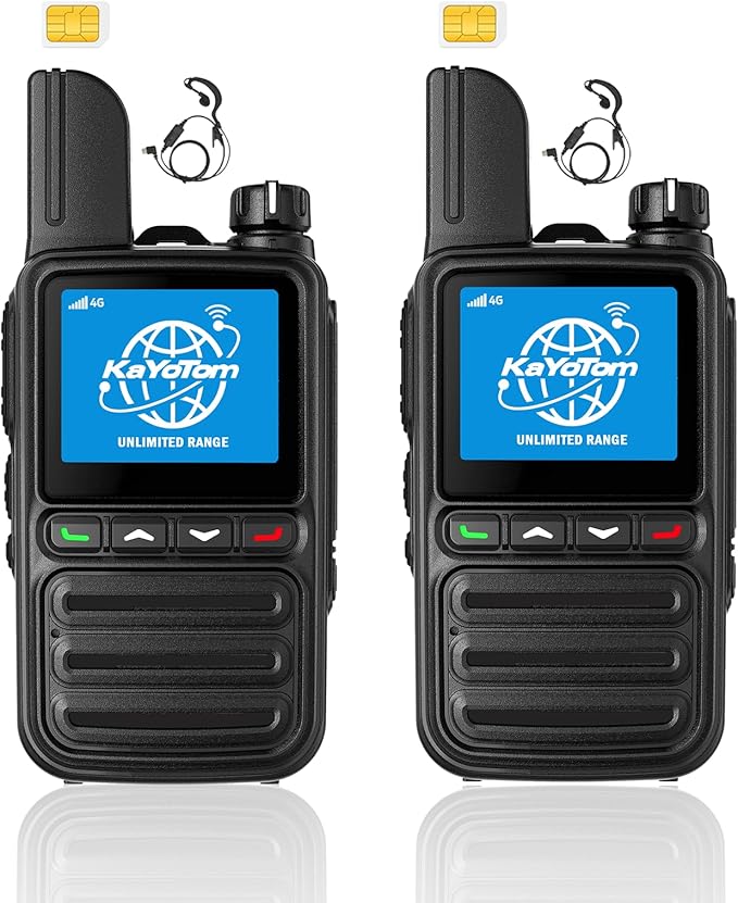 KAYOTOM Lifetime Free Global Walkie Talkies Unlimited Range PTT Push-to-Talk Over Cellular Nationwide 5000 Miles POC 4G Handheld Long Range Two Way Radio for Team (with Earphones, 2-Packs)