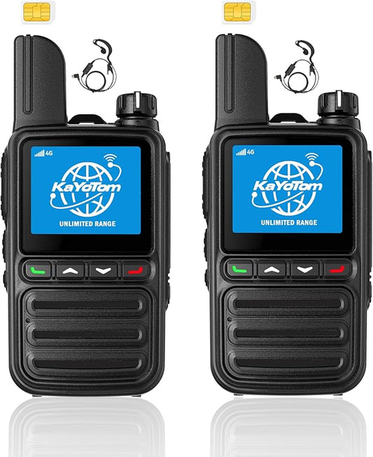 KAYOTOM Lifetime Free Global Walkie Talkies Unlimited Range PTT Push-to-Talk Over Cellular Nationwide 5000 Miles POC 4G Handheld Long Range Two Way Radio for Team (with Earphones, 2-Packs)