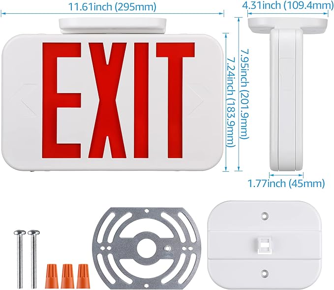 TORCHSTAR LED Exit Sign, Emergency Exit Light with Battery Backup, Double Face, UL 924, AC 120/277V, Damp Location, Hardwired Red Letter Exit Lights for Business Indoor, Pack of 2