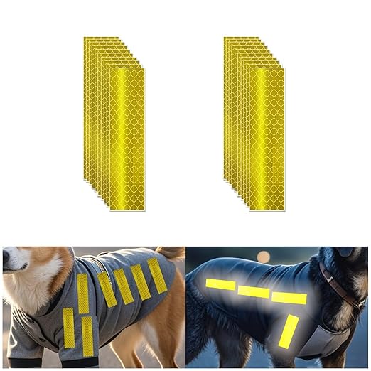 Non Fading Yellow Reflective Stickers 1 inch X 4 inch, Outdoor Waterproof High Visibility Warning Safety Adhesive Reflector Tape (20 Pcs)