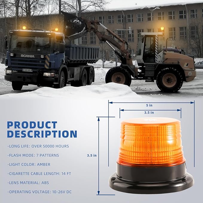 Amber Beacon Strobe Lights w/Magnetic Base, 12-24V Warning Safety Flashing Emergency Mini Light Bar for Trucks Vehicles Car